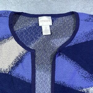 Chico's Women's‎ Cardigan 2 Blue Purple Geometric Open Front Nordic Art Knit Top